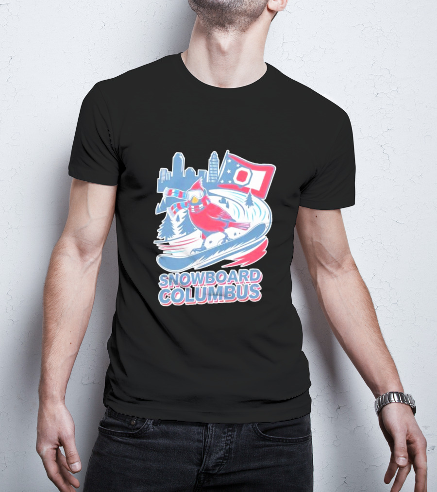 Snowboard Columbus Cardinal USA Snowboarding Animal Skyline Flag T-Shirt