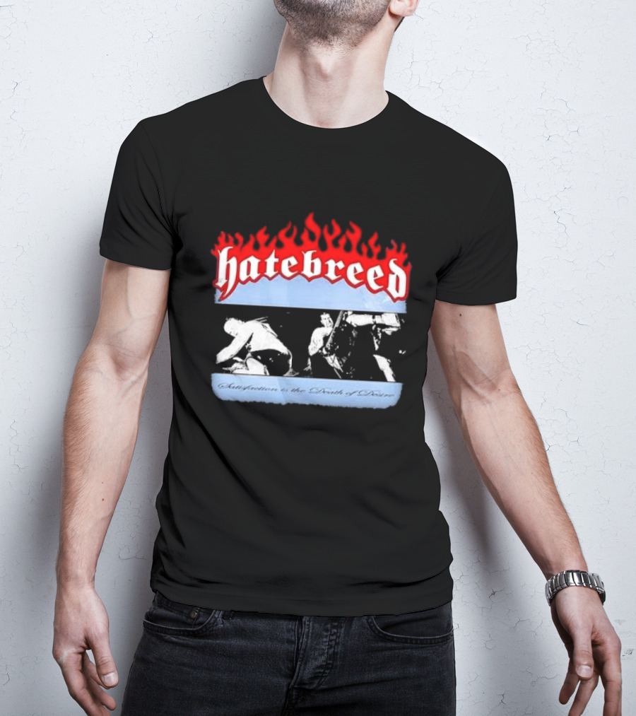 Hatebreed Flames Satisfaction Is The Death Of Desire Black And White Band Scene T-Shirt
