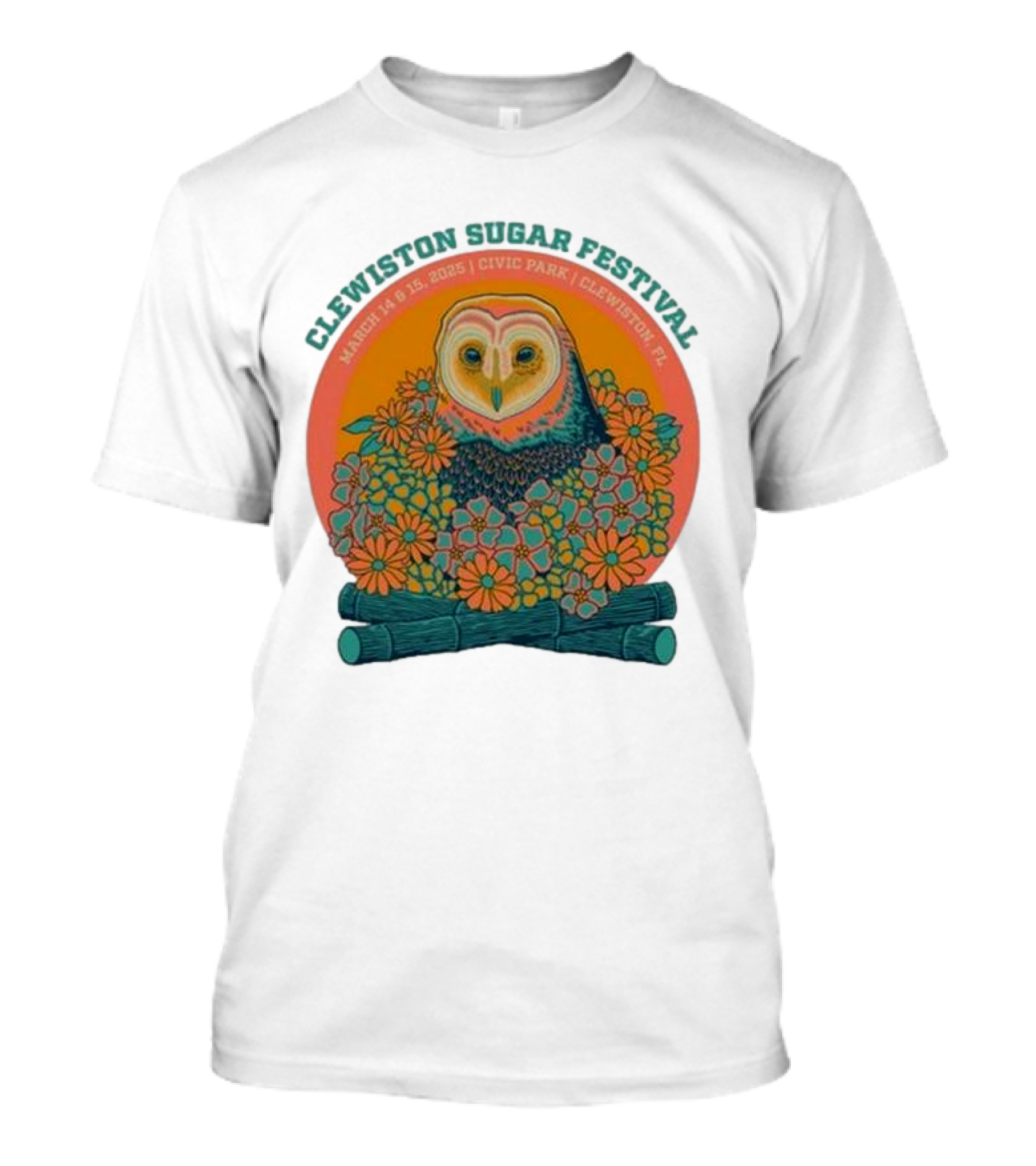 Clewiston Sugar Festival March 14-15 2025 Civic Park Clewiston FL Owl And Flowers T-Shirt