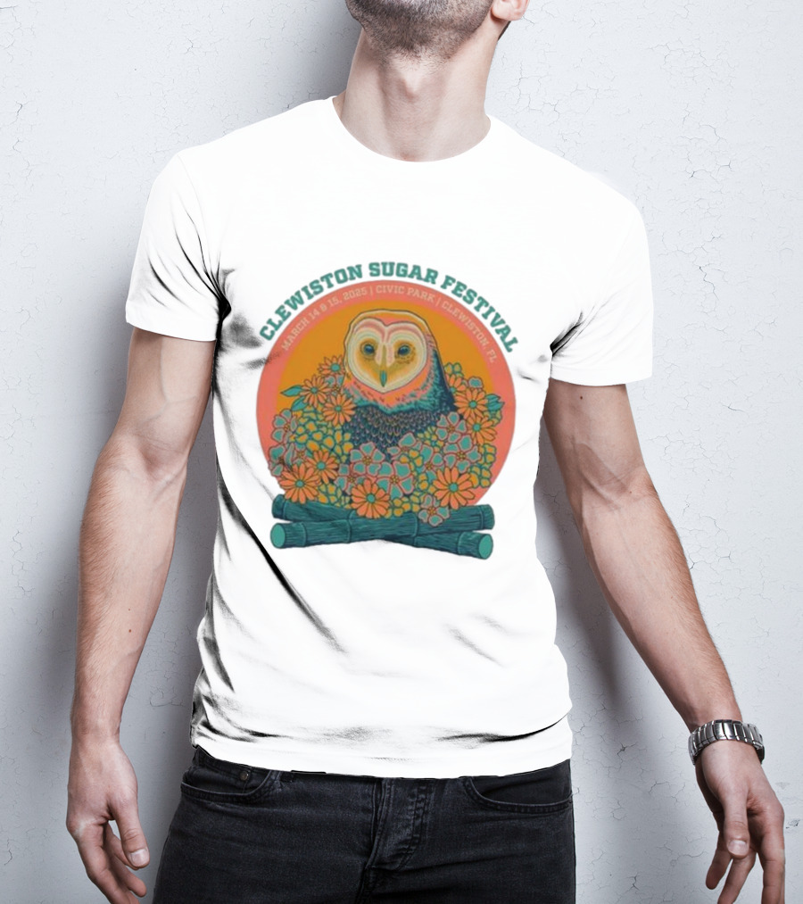 Clewiston Sugar Festival March 14-15 2025 Civic Park Clewiston FL Owl And Flowers T-Shirt