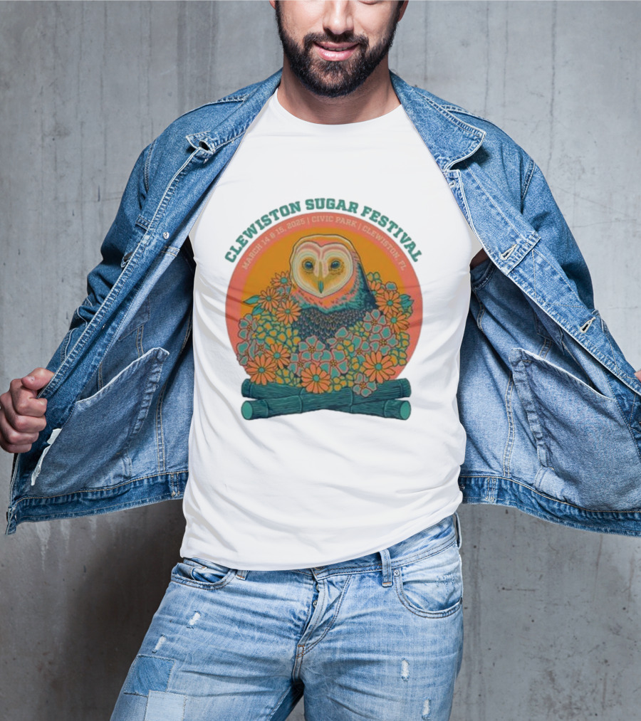 Clewiston Sugar Festival March 14-15 2025 Civic Park Clewiston FL Owl And Flowers T-Shirt