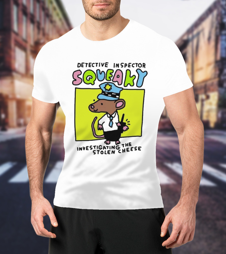 Detective Inspector Squeaky Investigating The Stolen Cheese Mouse Policeman Cartoon T-Shirt