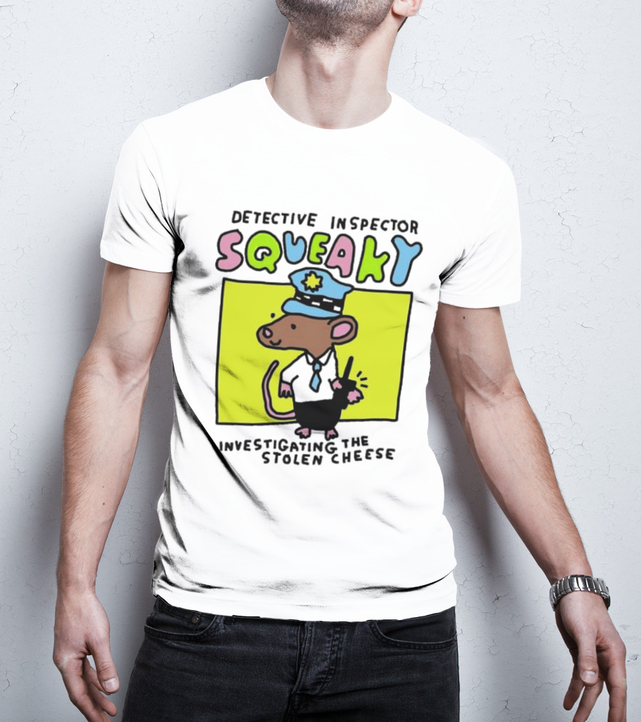Detective Inspector Squeaky Investigating The Stolen Cheese Mouse Policeman Cartoon T-Shirt