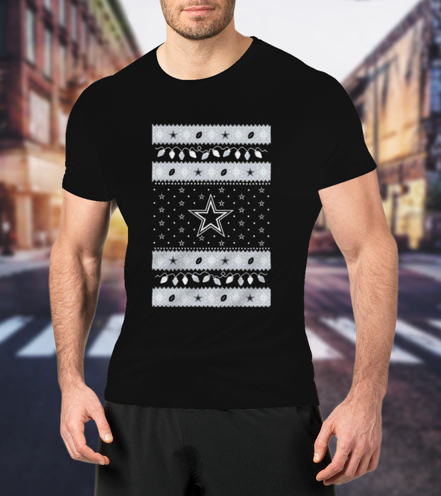 Dallas Cowboys Star Holiday Lights Merry Christmas T-Shirt