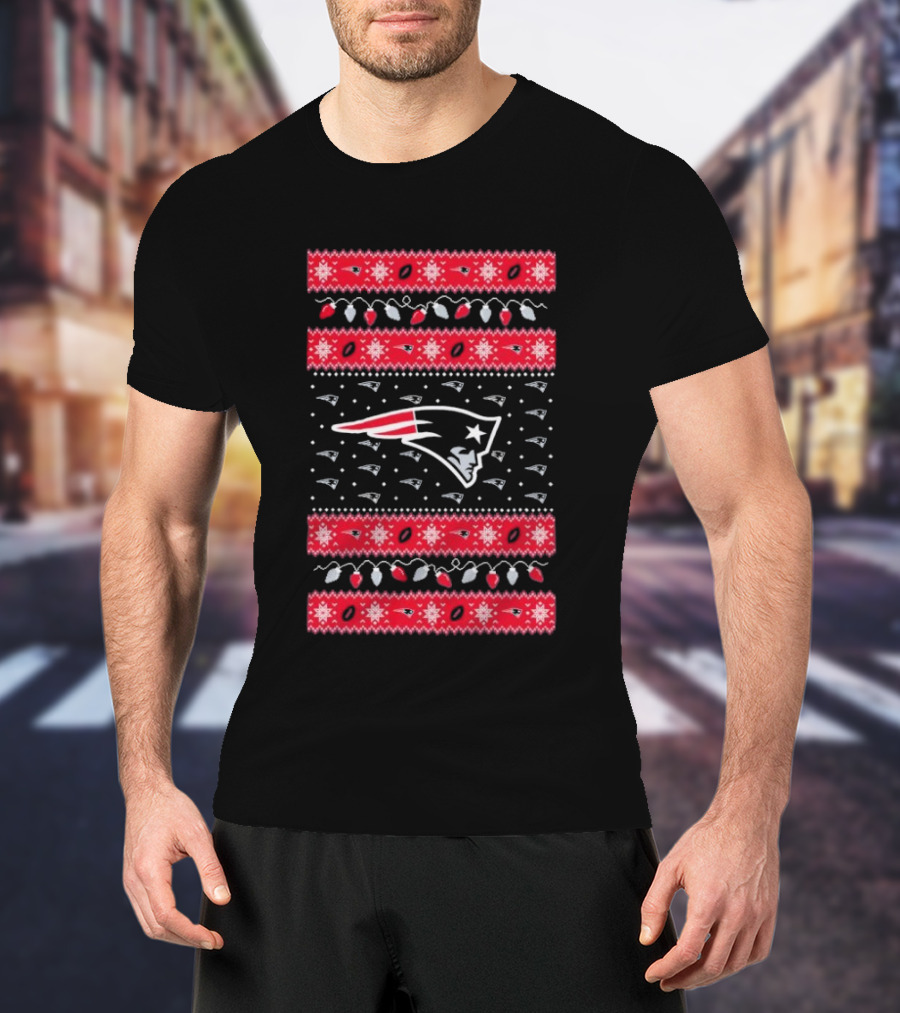 New England Patriots Christmas Holiday Lights T-Shirt