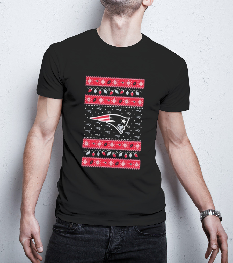 New England Patriots Christmas Holiday Lights T-Shirt
