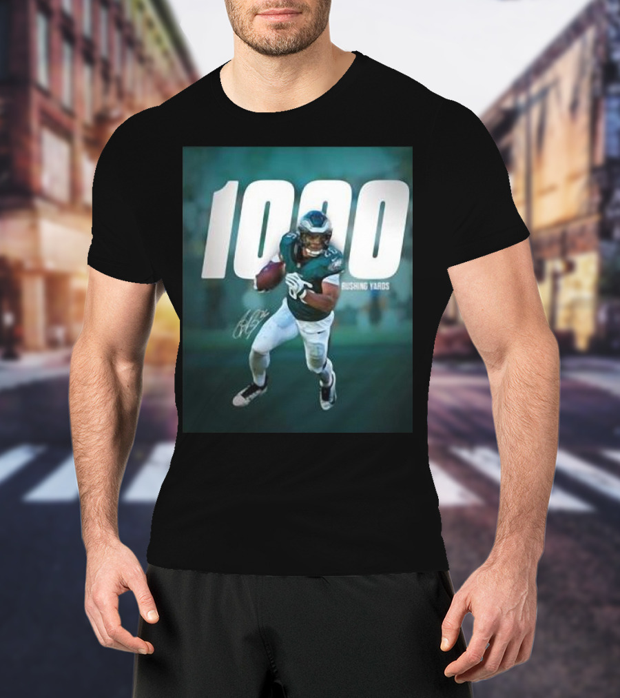 1000 Rushing Yards Football Player Signature T-Shirt