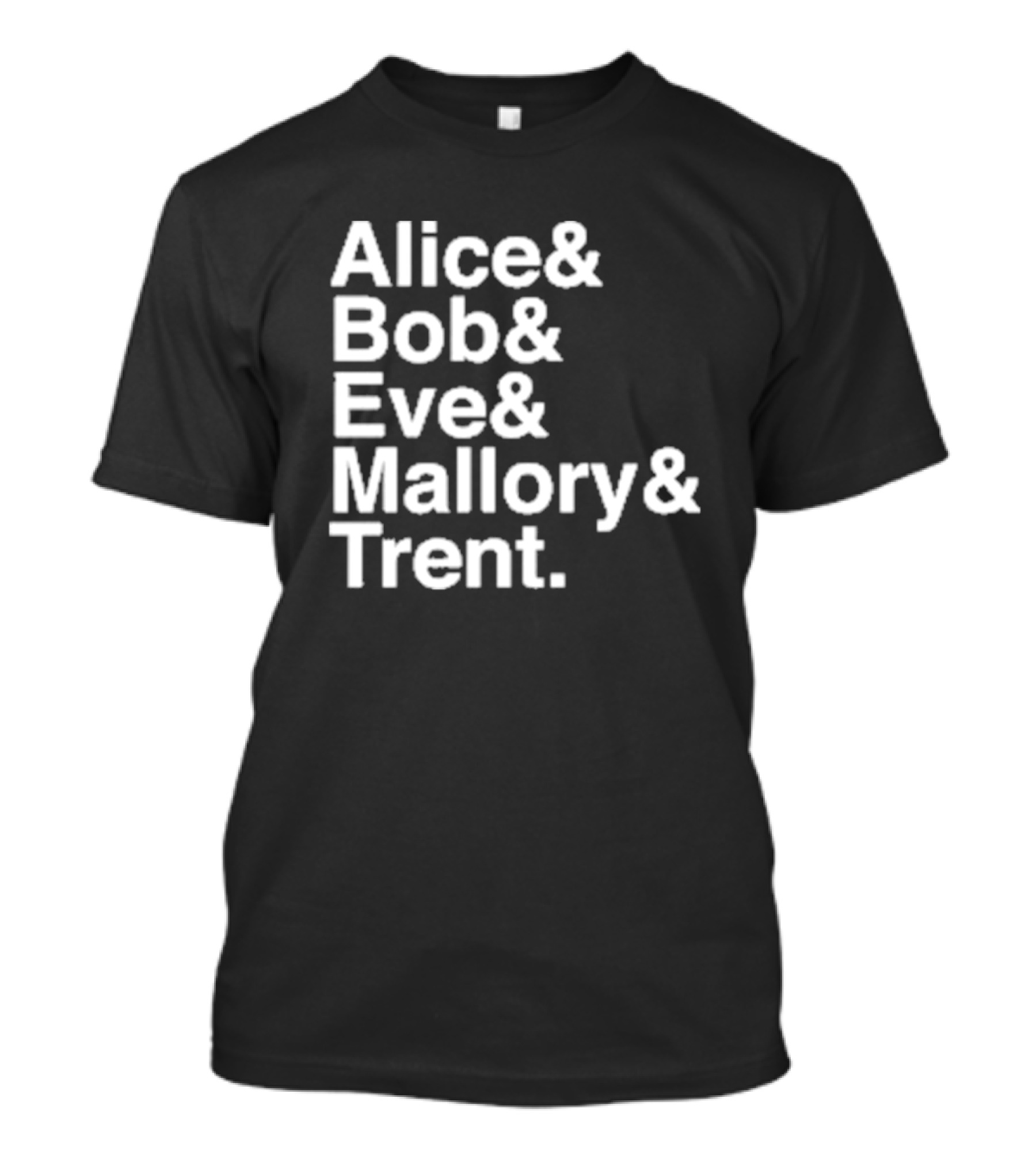 Alice Bob Eve Mallory Trent Cryptography Iconic Names T-Shirt