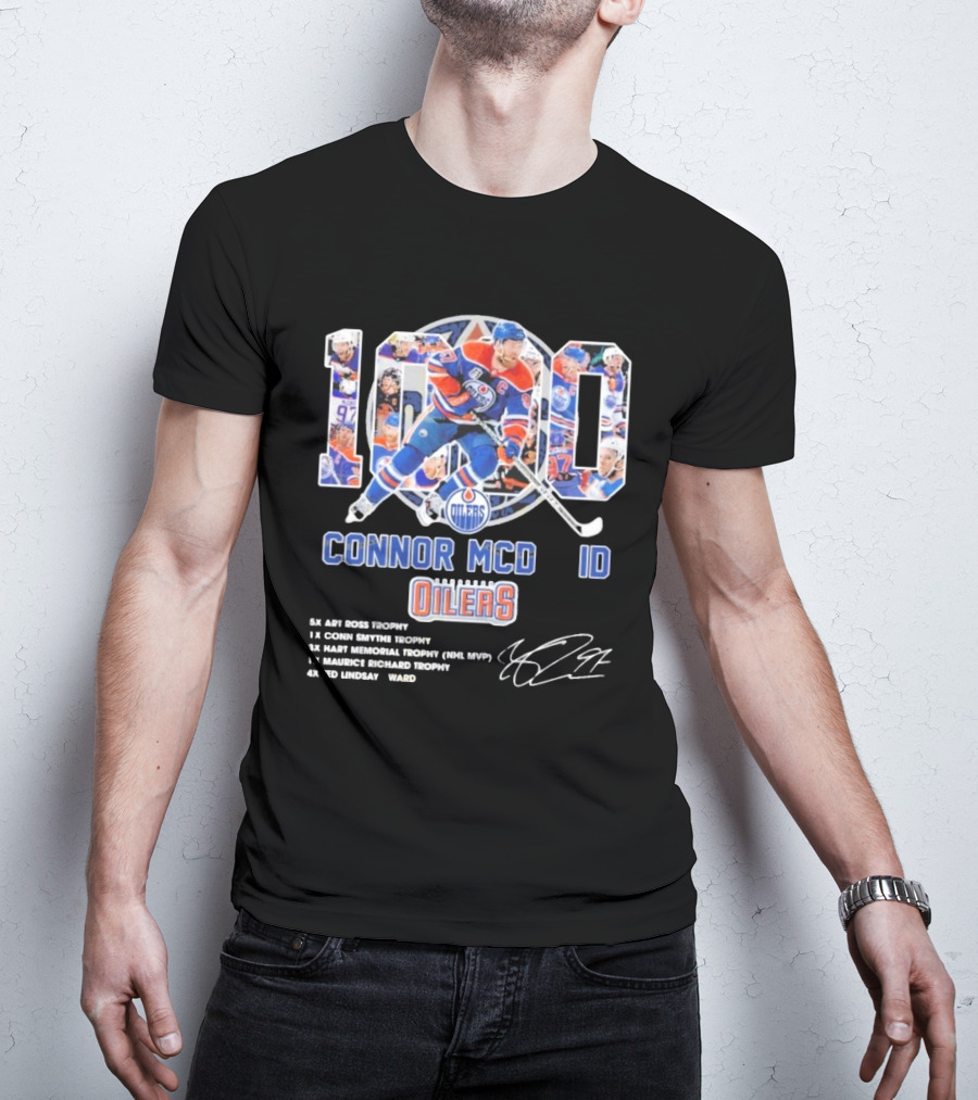 Connor McDavid 1000 Edmonton Oilers NHL Achievements Signature Collection T-Shirt