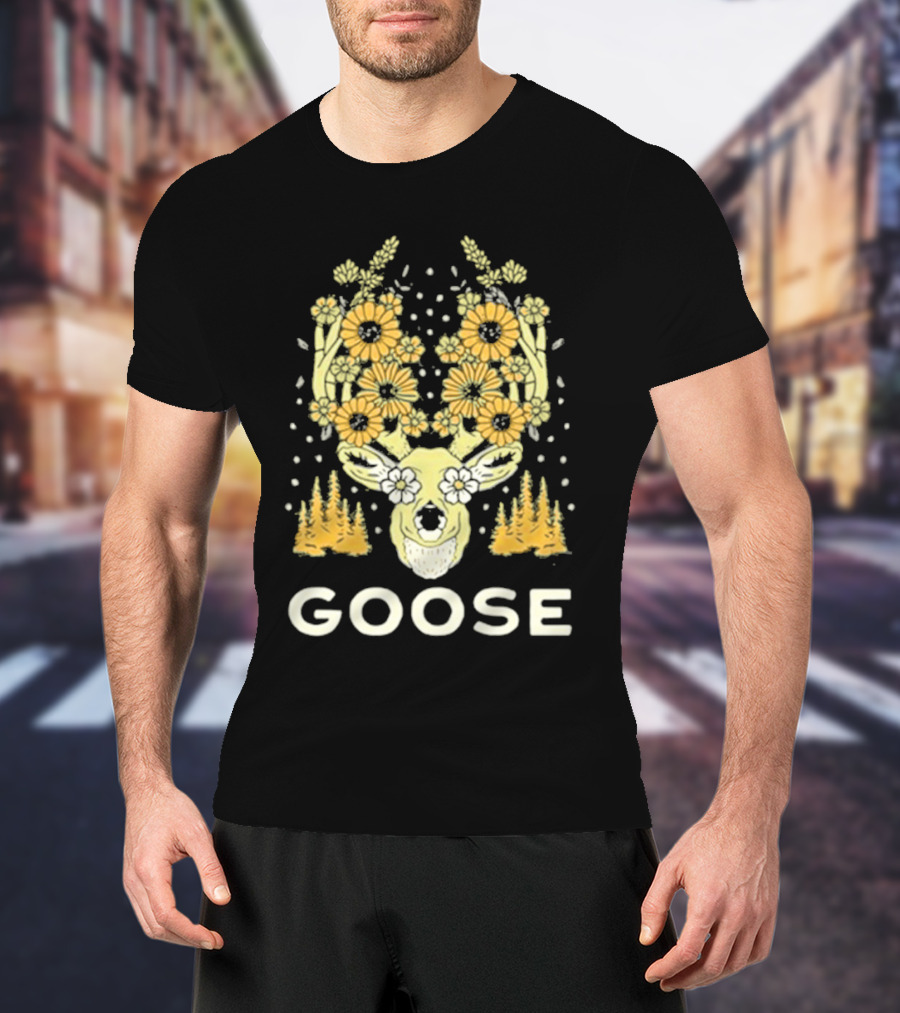Goose Yellow Floral Antlers With Forest Elements T-Shirt