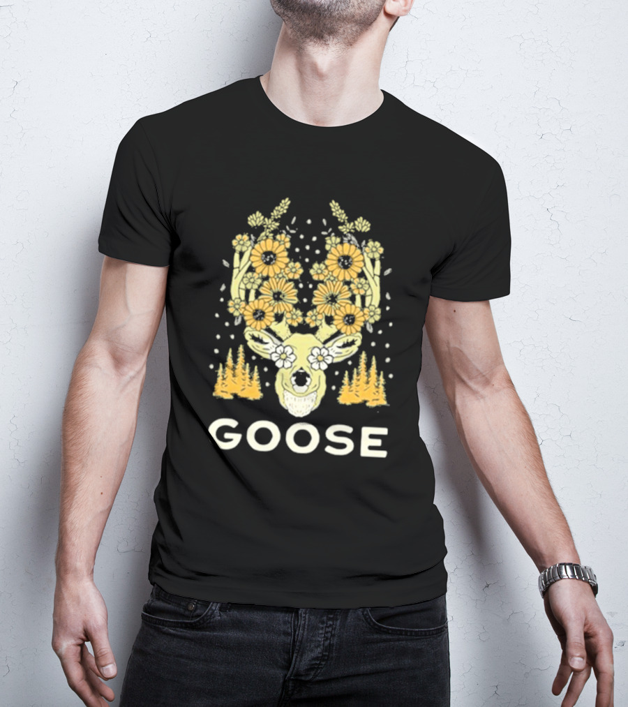 Goose Yellow Floral Antlers With Forest Elements T-Shirt
