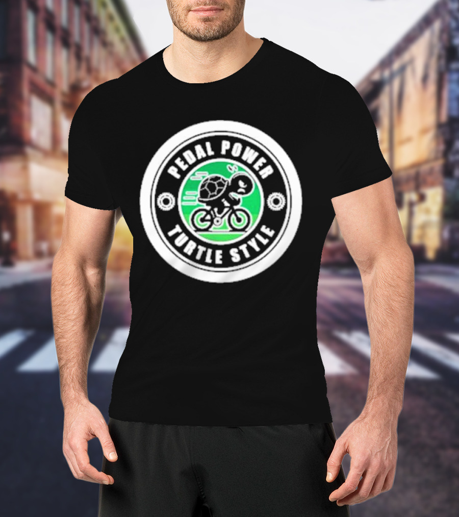 Pedal Power Turtle Style Bike Riding Speed Badge T-Shirt