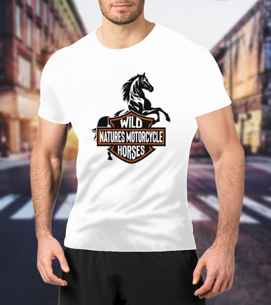 Wild Natures Motorcycle Horses Hang Over Gang Iconic Wild Horse Badge Motif T-Shirt
