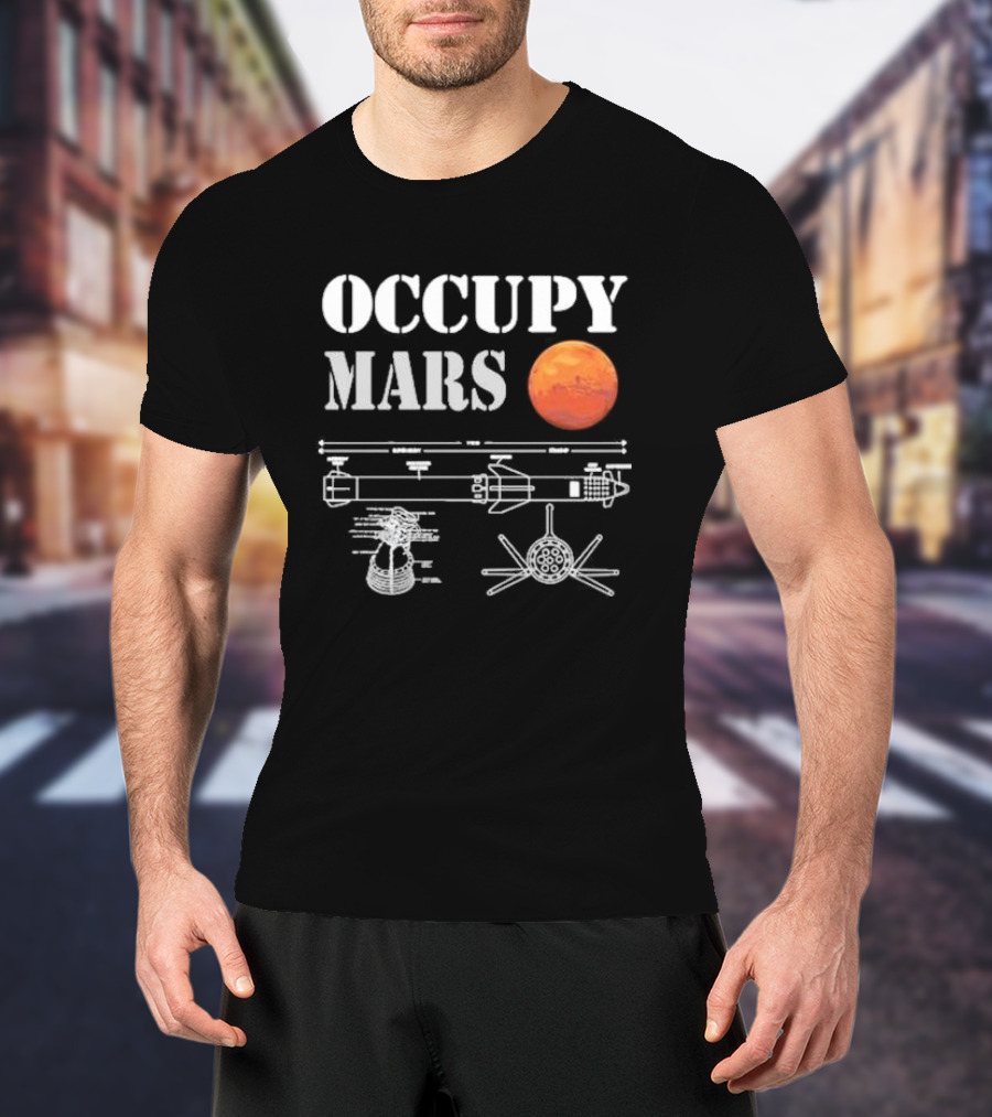 Elon Musk Occupy Mars Starship Rocket Blueprint With Planet Mars T-Shirt