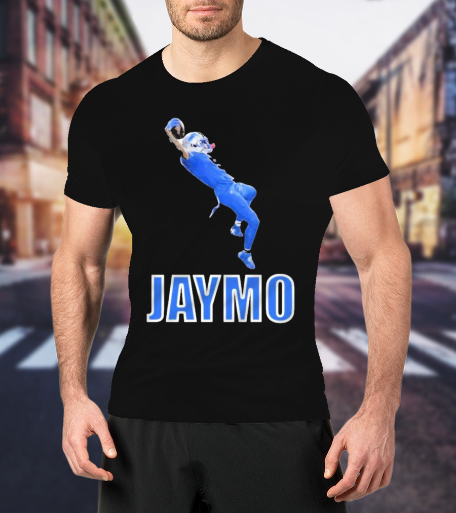Jaymo Football Catch Jump Athlete Sports Blue Uniform T-Shirt