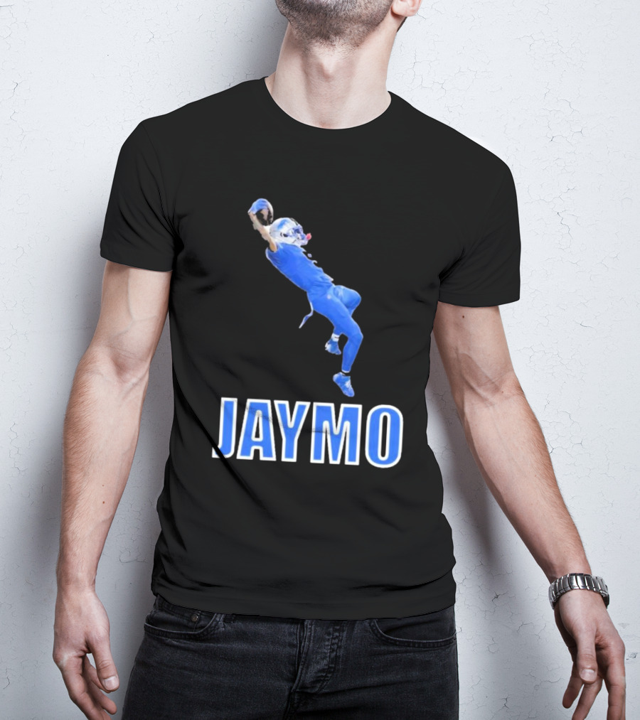 Jaymo Football Catch Jump Athlete Sports Blue Uniform T-Shirt