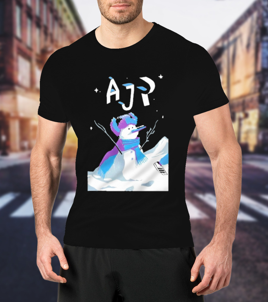 AJR Snowman With Scarf And Hat In Winter Scene T-Shirt