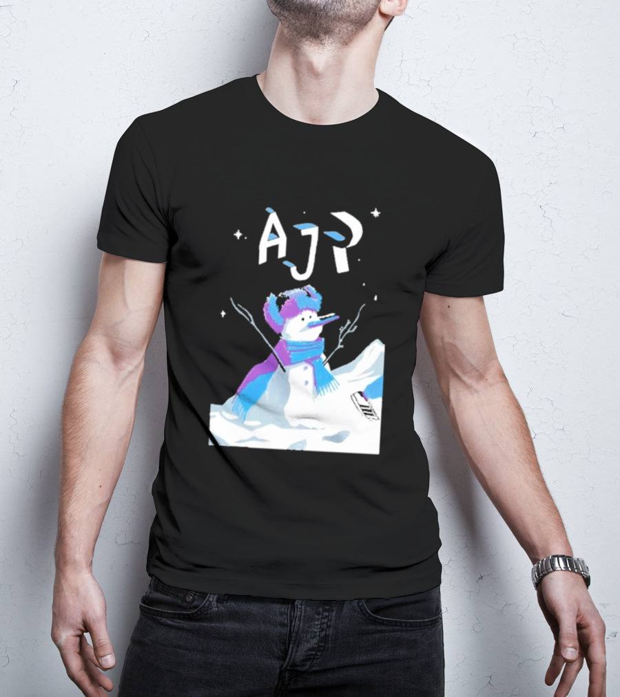 AJR Snowman With Scarf And Hat In Winter Scene T-Shirt
