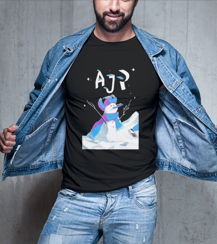 AJR Snowman With Scarf And Hat In Winter Scene T-Shirt