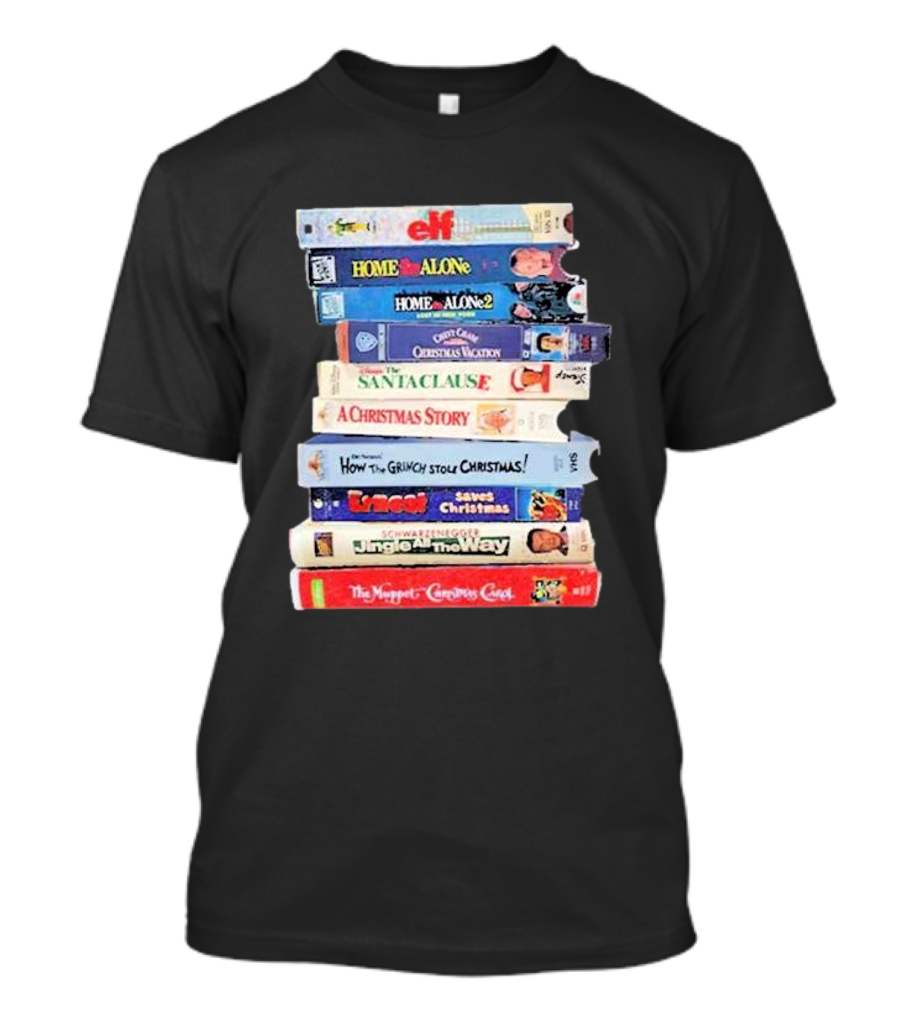 Elf Home Alone Christmas Vacation Santa Clause A Christmas Story Grinch Ernest Jingle All The Way Muppet Christmas Carol VHS Tapes T-Shirt