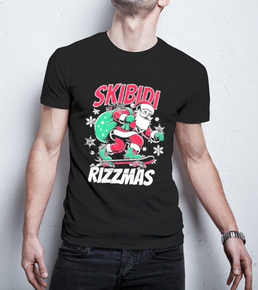 Skibidi Rizzmas Santa Claus Skateboarding Christmas T-Shirt