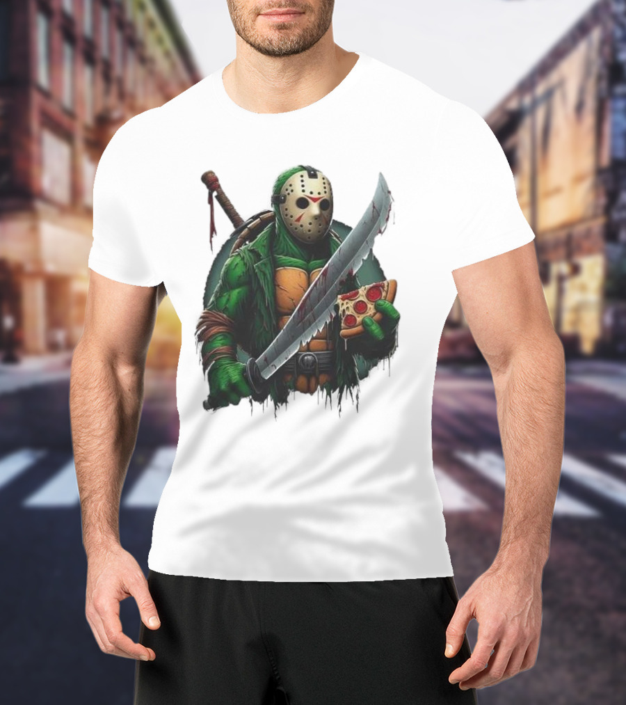 Jason Voorhees Ninja Turtle Pizza Swordsman Crossover T-Shirt