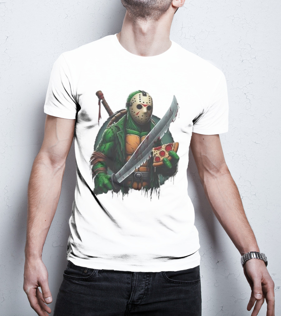 Jason Voorhees Ninja Turtle Pizza Swordsman Crossover T-Shirt