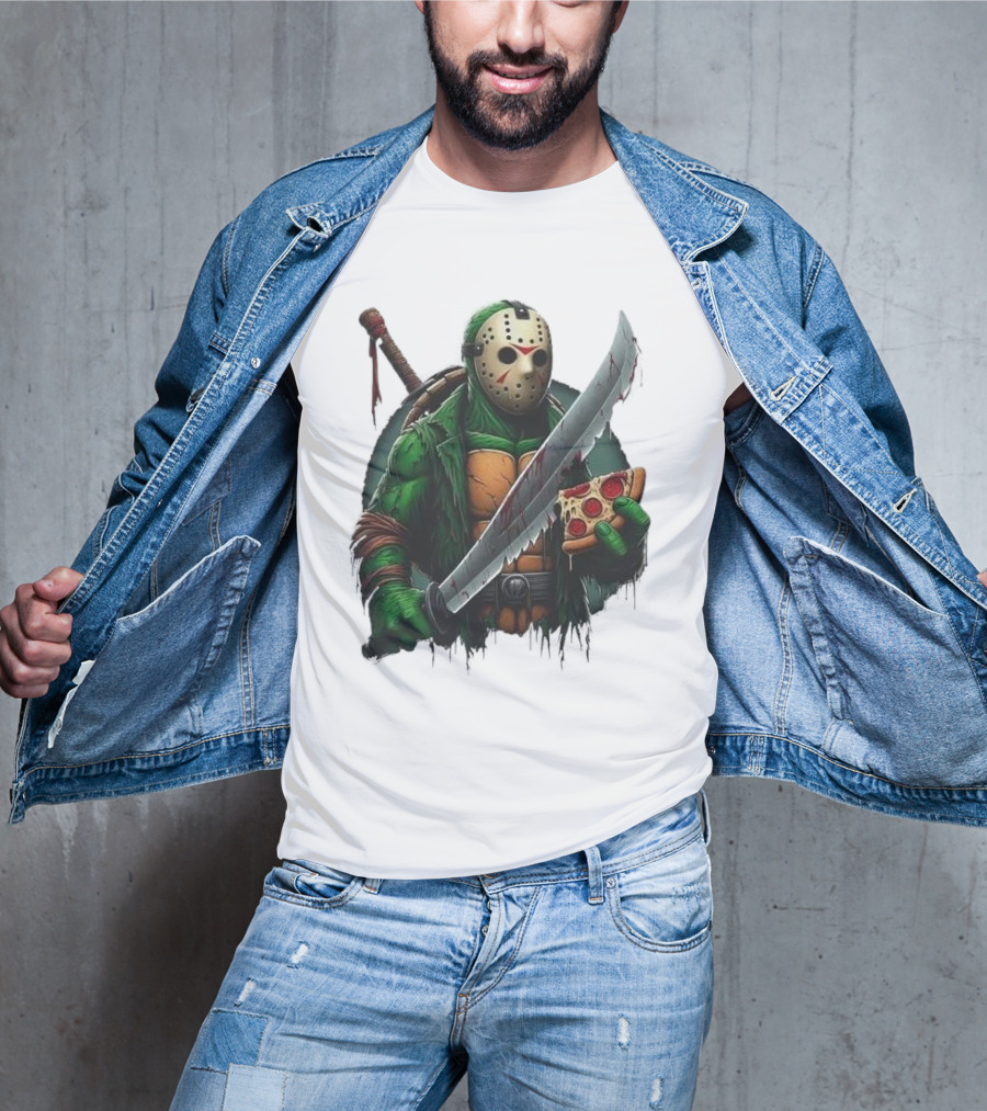 Jason Voorhees Ninja Turtle Pizza Swordsman Crossover T-Shirt