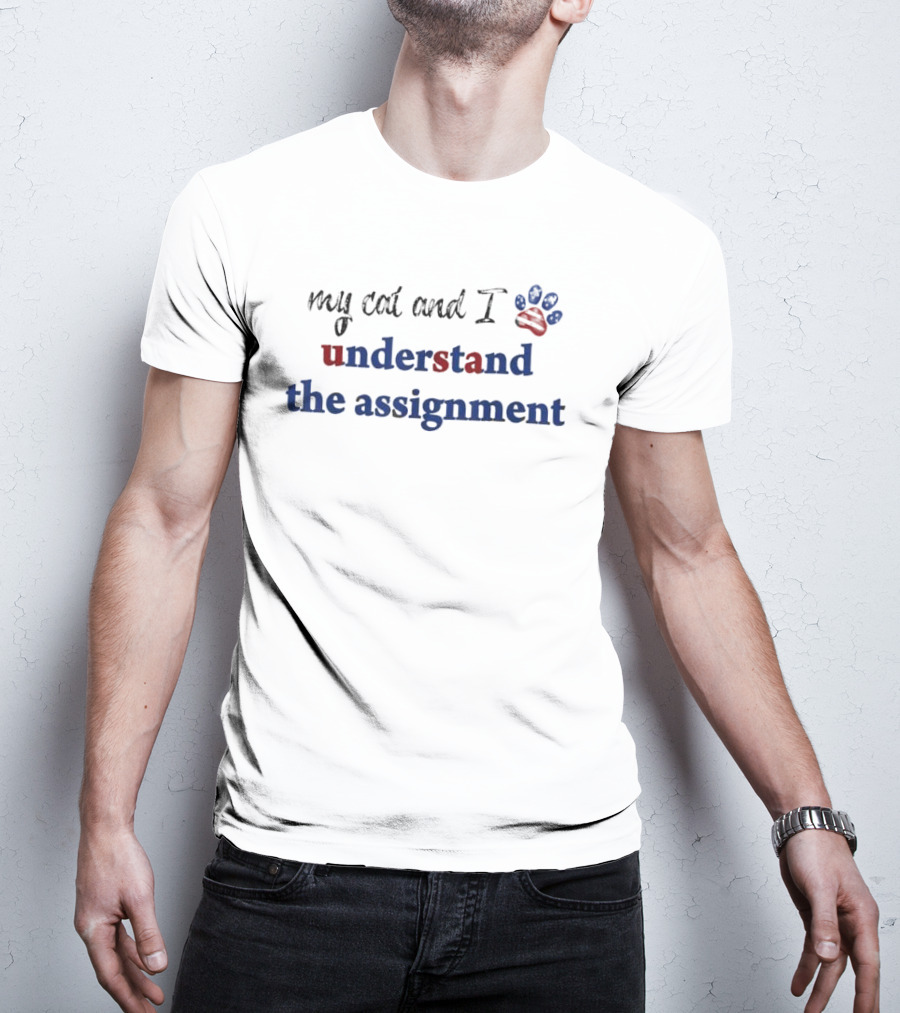 My Cat And I Understand The Assignment American Flag Paw Prints T-Shirt