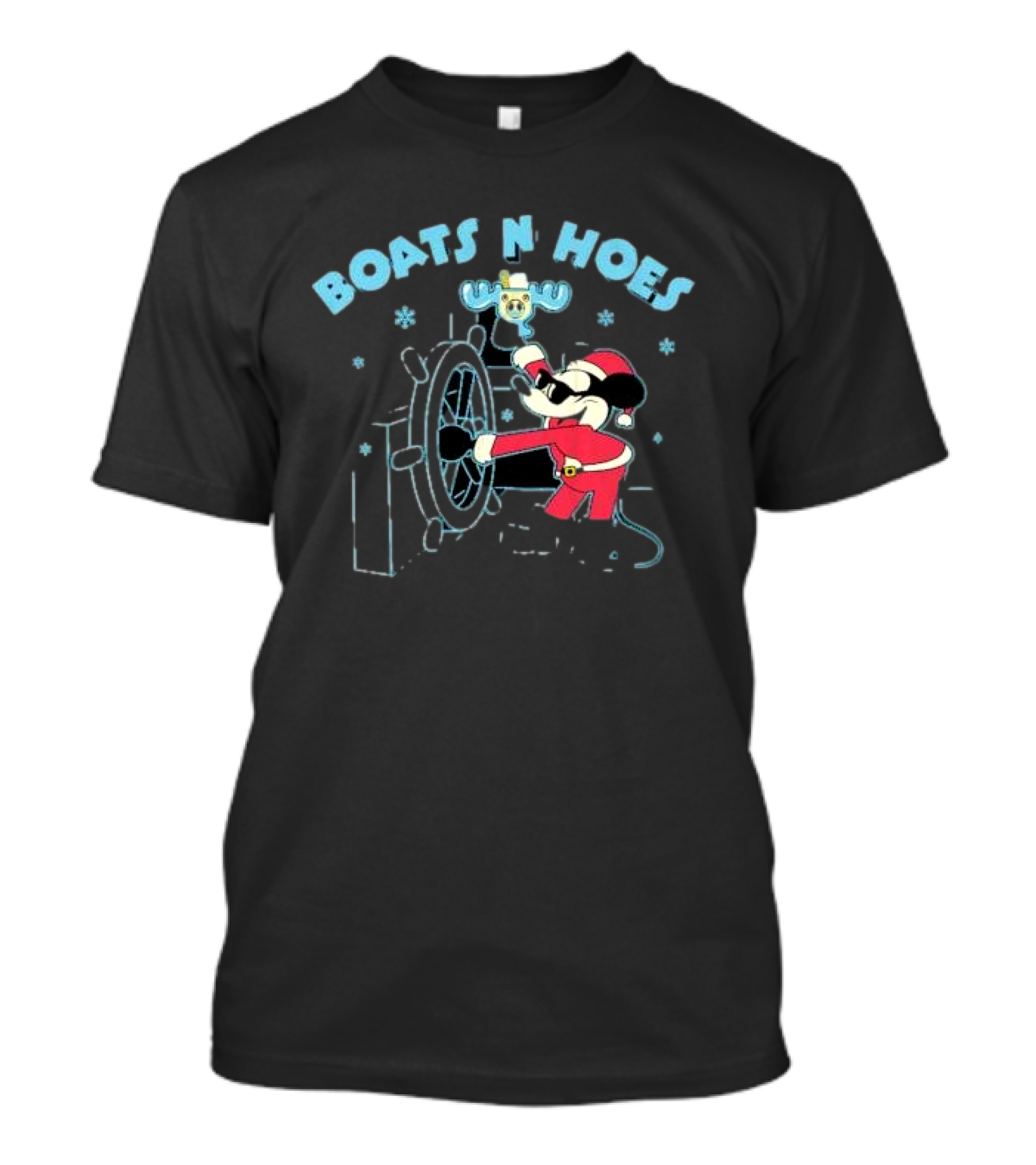 Boats N Hoes Christmas Mickey Mouse Steering Wheel Santa Suit Snowflakes T-Shirt