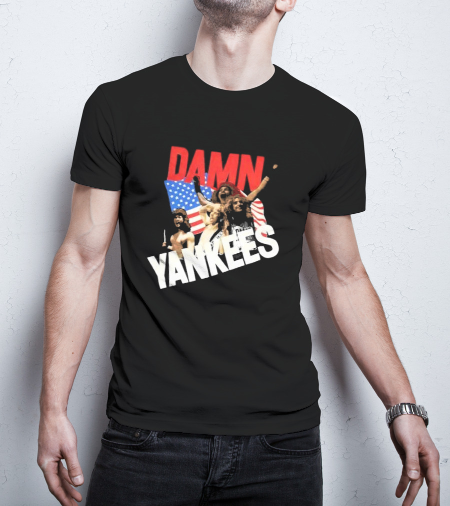 Damn Yankees Band With American Flag Background T-Shirt