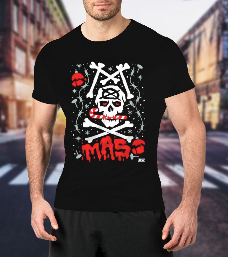 AEW Jon Moxley Xmas Skull Candy Cane Holiday T-Shirt