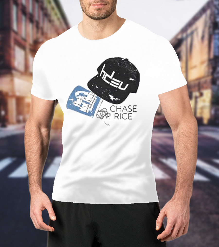 CHASE RICE HDEU Gear Hat And Blue He’s Not Here Text T-Shirt