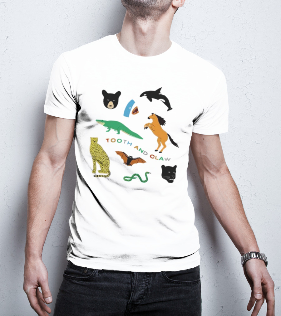 Tooth And Claw Animals Bear Shark Dolphin Horse Crocodile Cheetah Bat Snake Panther Pigment Plum T-Shirt