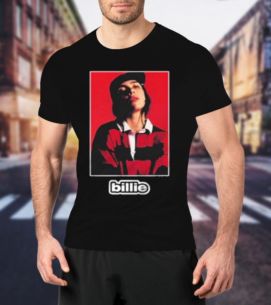 Billie Eilish Red Black Striped Shirt Photo Billie T-Shirt