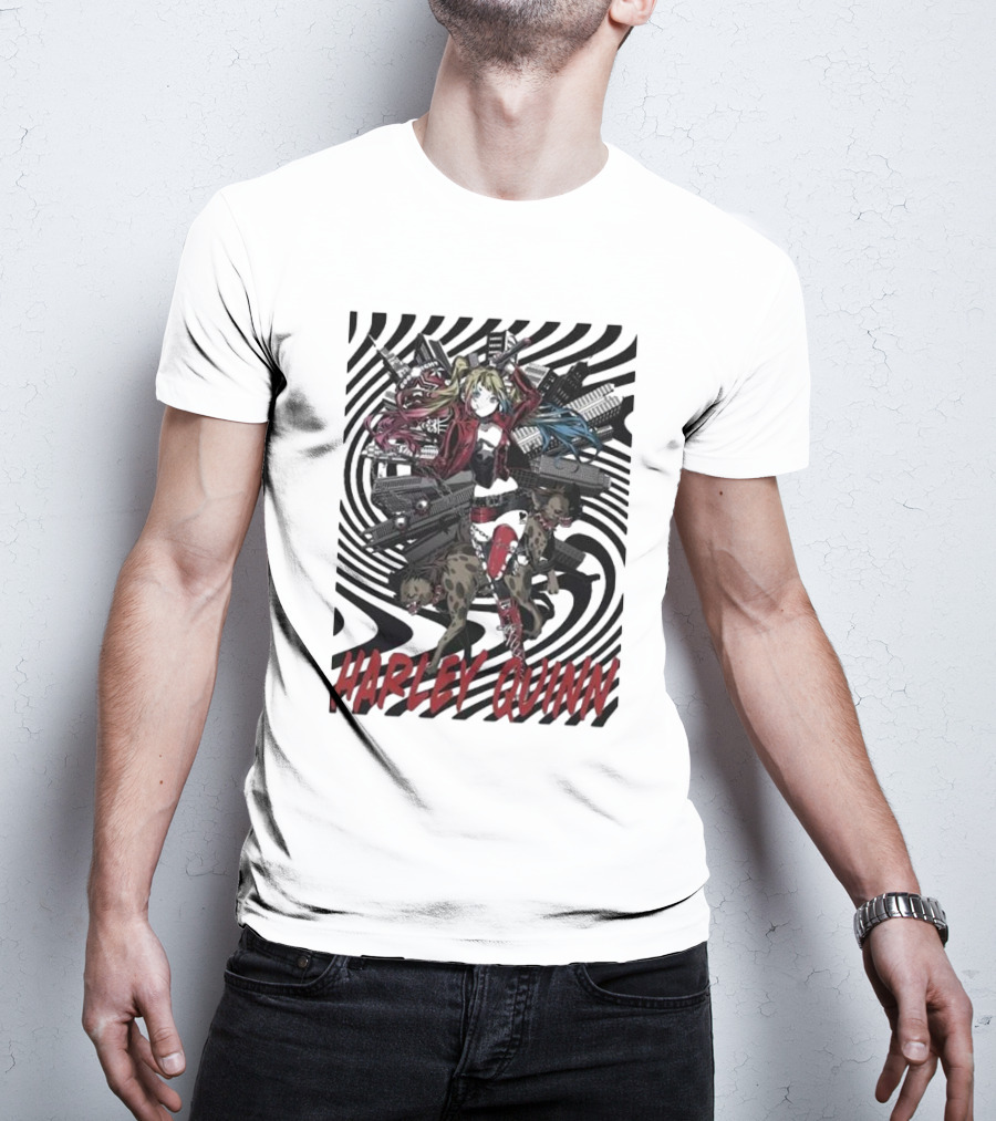 HARLEY QUINN Black And White Spiral With Hyenas T-Shirt