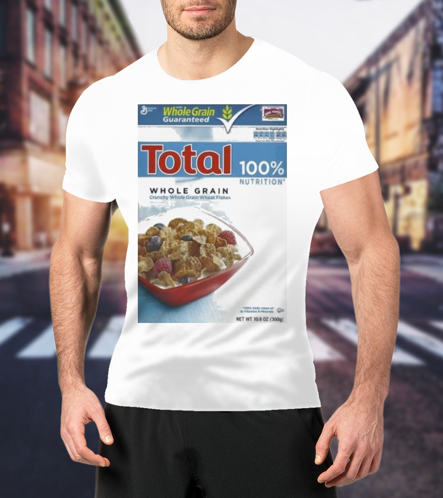 Total 100% Nutrition Whole Grain Crunchy Wheat Flakes Breakfast Cereal Box T-Shirt