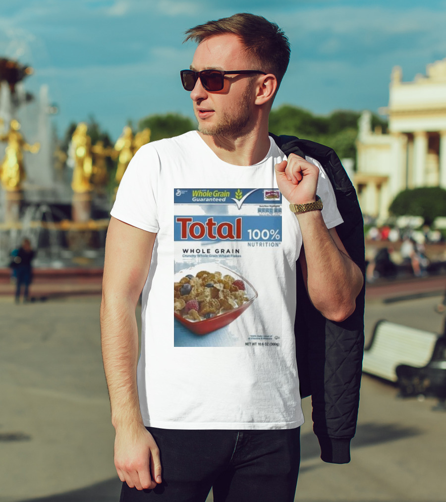 Total 100% Nutrition Whole Grain Crunchy Wheat Flakes Breakfast Cereal Box T-Shirt