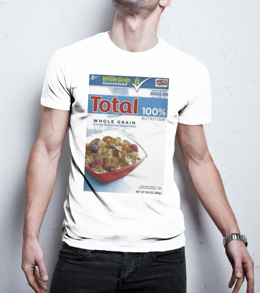Total 100% Nutrition Whole Grain Crunchy Wheat Flakes Breakfast Cereal Box T-Shirt