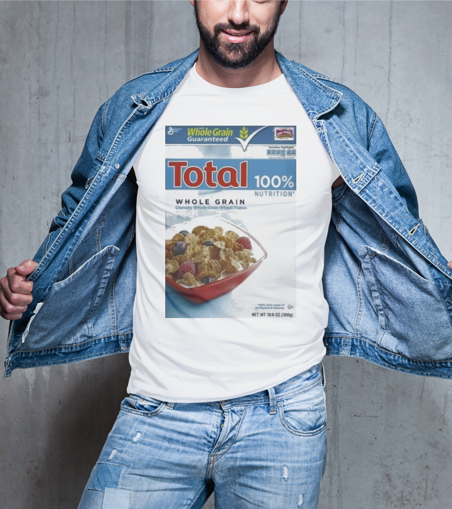 Total 100% Nutrition Whole Grain Crunchy Wheat Flakes Breakfast Cereal Box T-Shirt