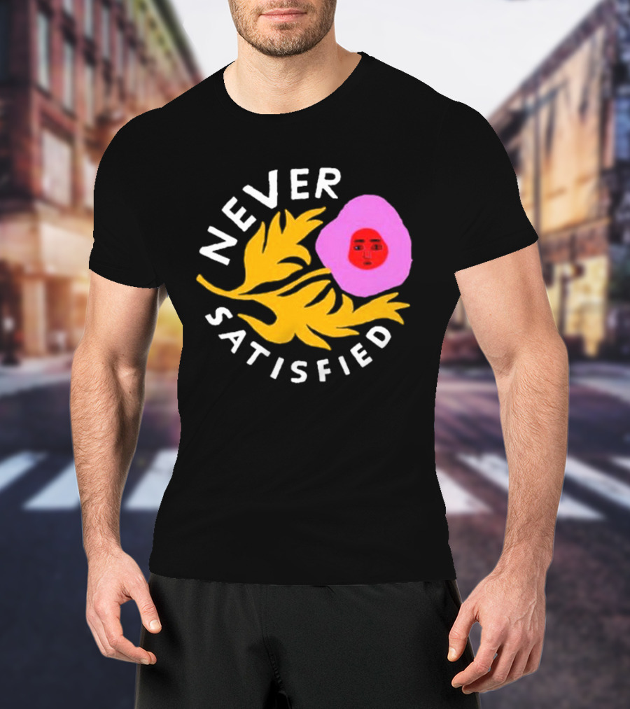 Never Satisfied Pink Mask Face With Yellow Leaves T-Shirt