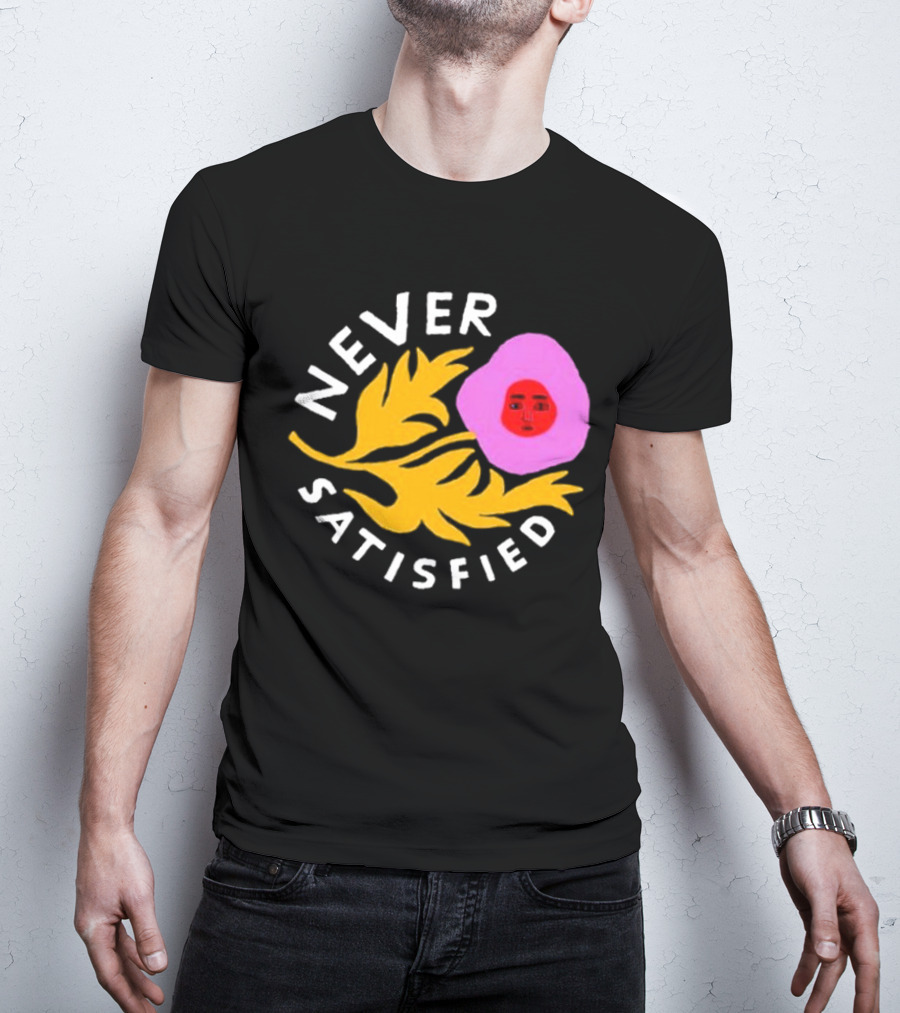 Never Satisfied Pink Mask Face With Yellow Leaves T-Shirt
