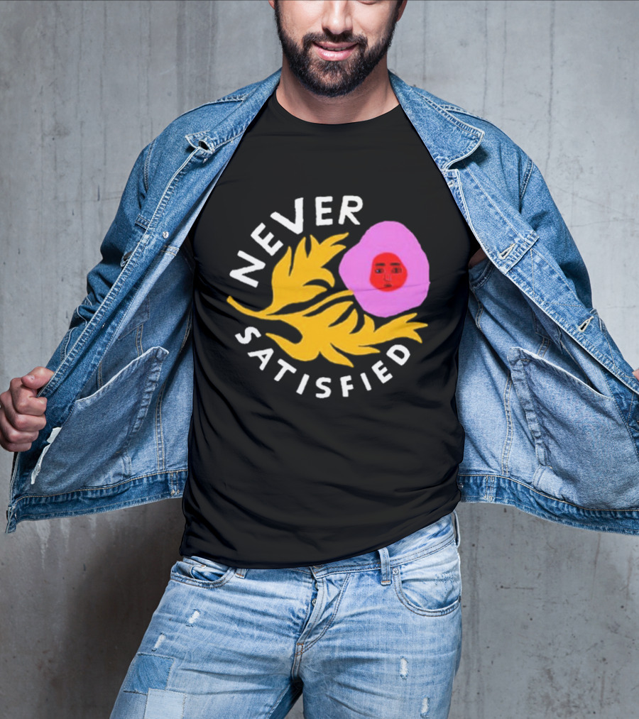 Never Satisfied Pink Mask Face With Yellow Leaves T-Shirt