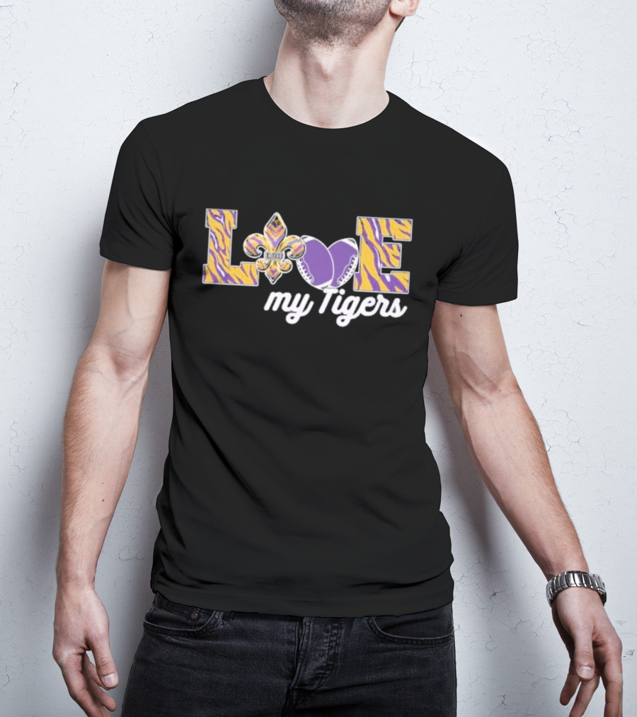 LSU Love My Tigers Fleur De Lis Football 2D T-Shirt