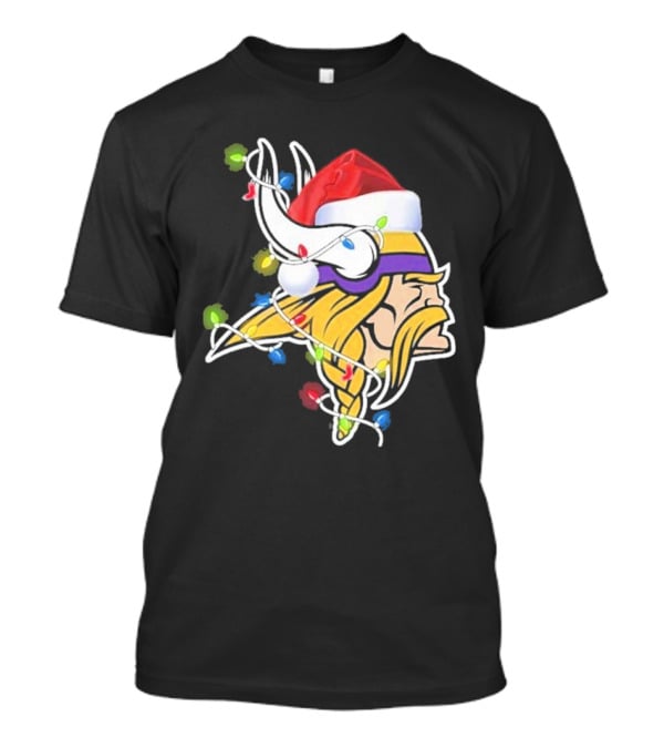 Minnesota Vikings Merry Christmas 2D Santa Hat Lights T-Shirt