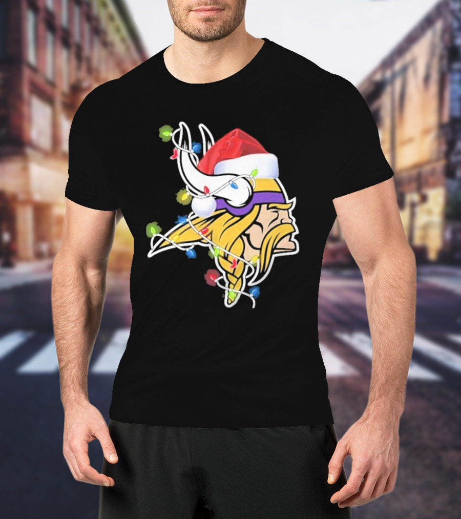 Minnesota Vikings Merry Christmas 2D Santa Hat Lights T-Shirt