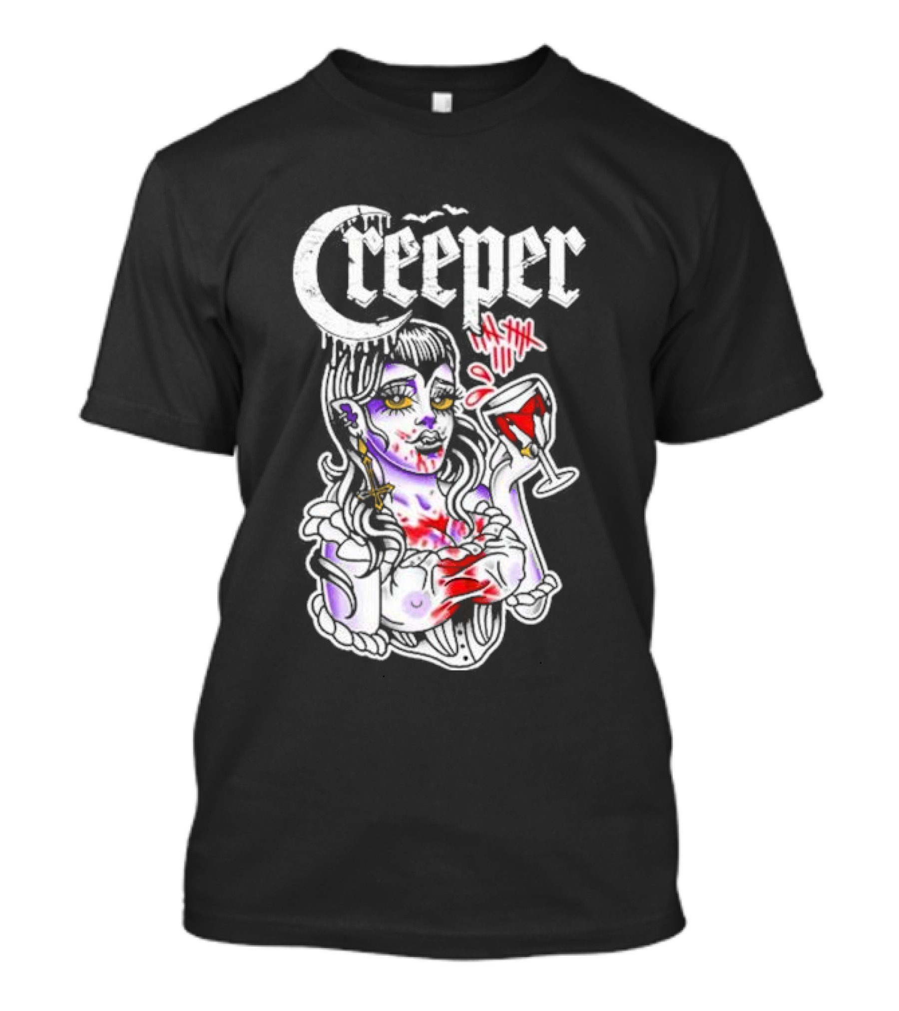 Creeper Gothic Vampire Woman With Bloody Drink T-Shirt