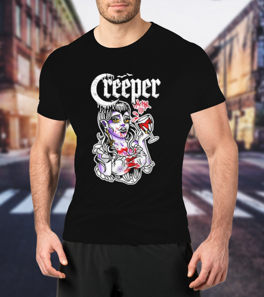 Creeper Gothic Vampire Woman With Bloody Drink T-Shirt