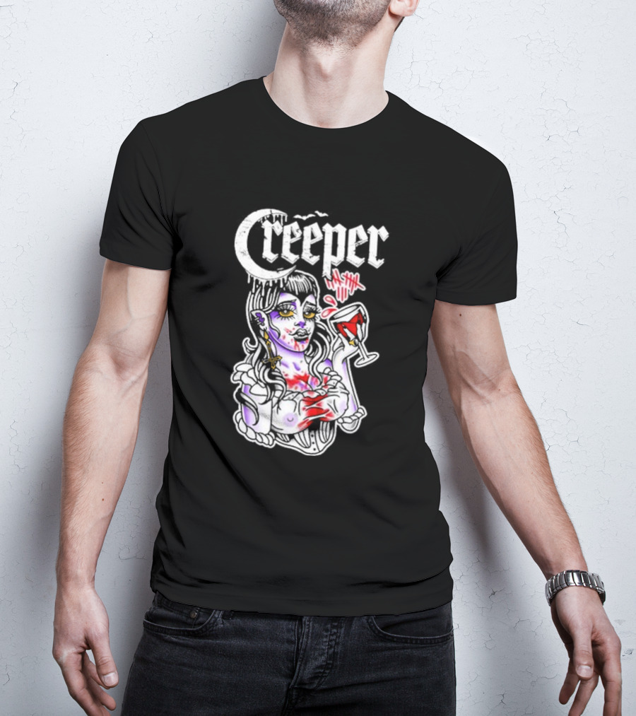 Creeper Gothic Vampire Woman With Bloody Drink T-Shirt