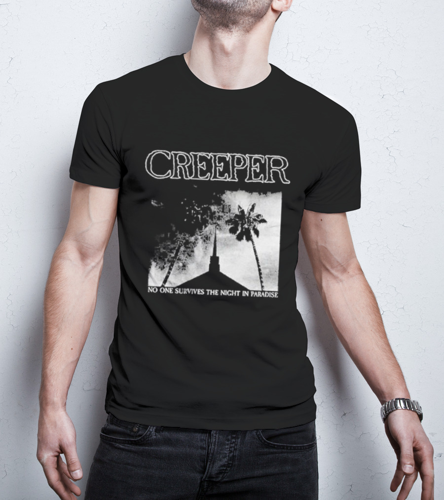 Creeper No One Survives The Night In Paradise Palm Trees And Church Spire Dark Aesthetic T-Shirt